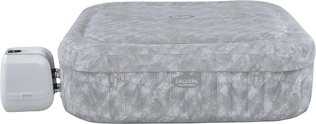 Bestway SaluSpa San Francisco HydroJet Pro Inflatable Hot Tub Spa | Large, Square Portable Hot Tub with Cover | Features Filtered Heated Water System and 180 Jets | Fits 5-7 People