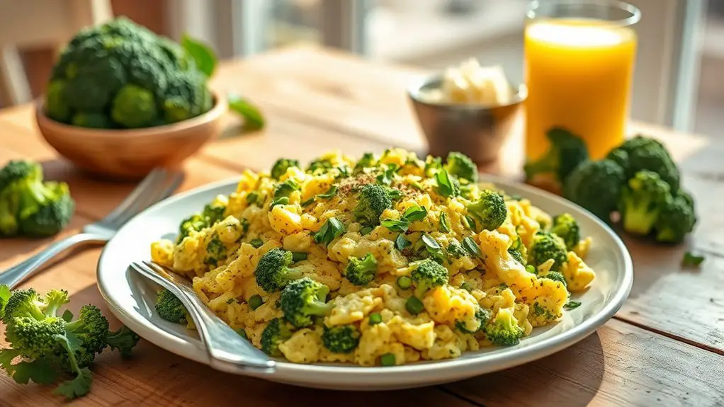 cheesy broccoli egg scramble