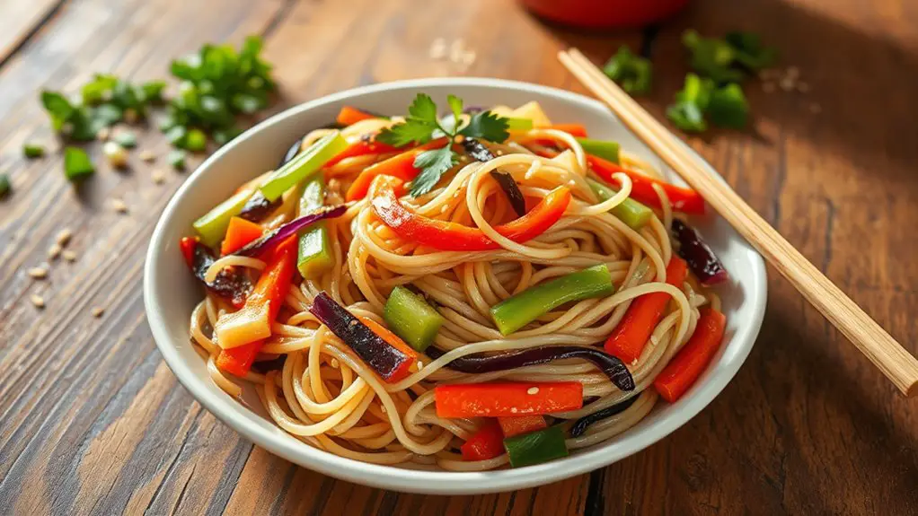 colorful vegetable vermicelli stir fry