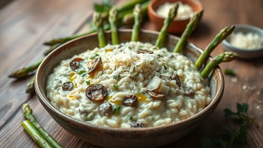 creamy asparagus mushroom risotto