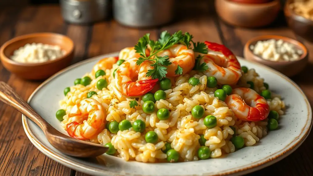 creamy shrimp pea risotto