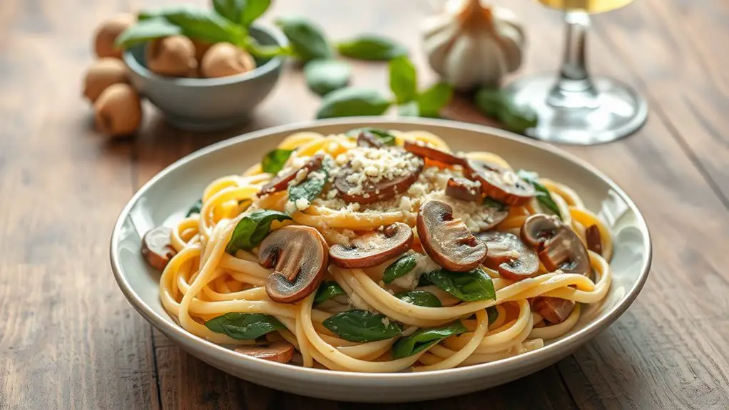 creamy spinach mushroom pasta