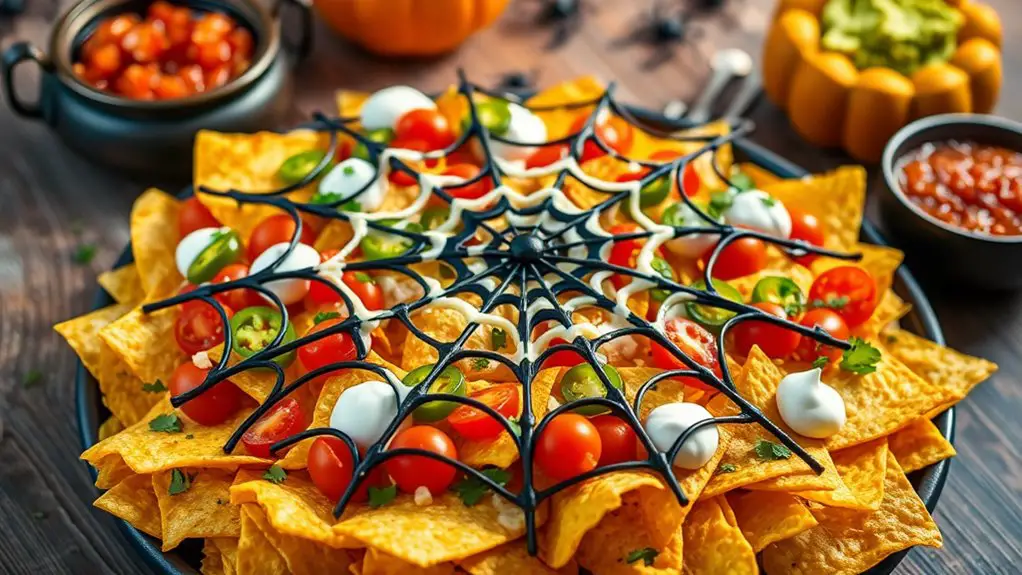 crispy nachos with spiderwebs