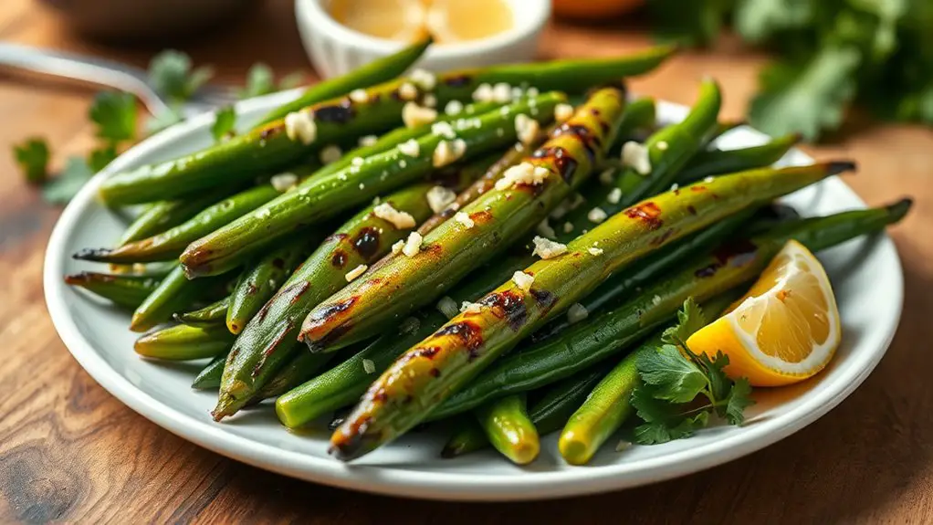 garlic infused grilled pole beans