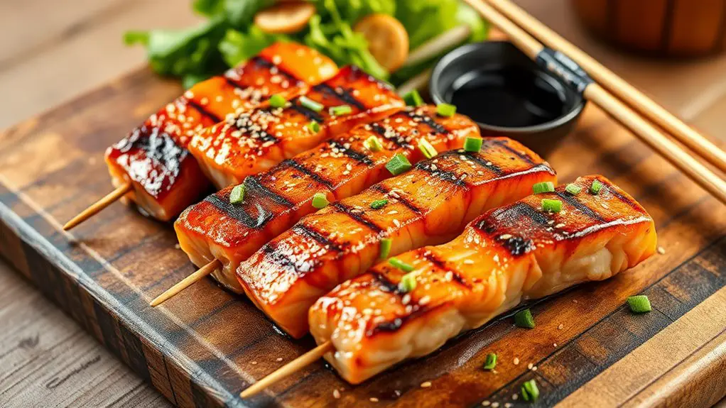 grilled salmon skewers dish