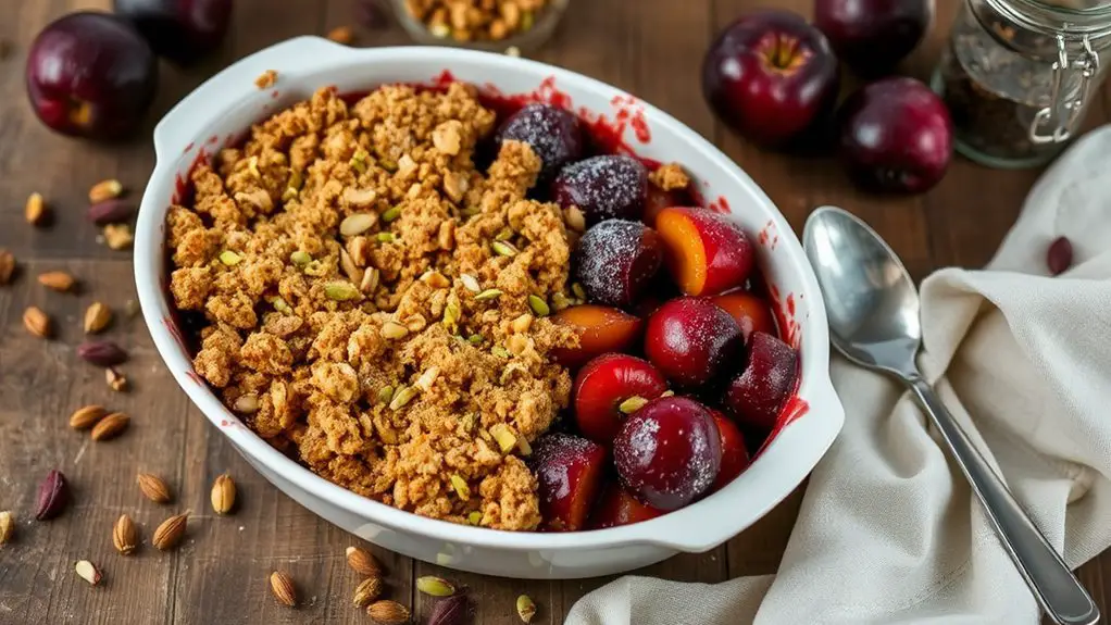 pistachio plum cardamom crumble