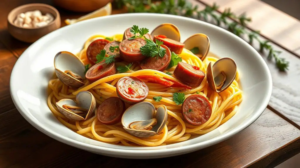 seafood sausage pasta dish