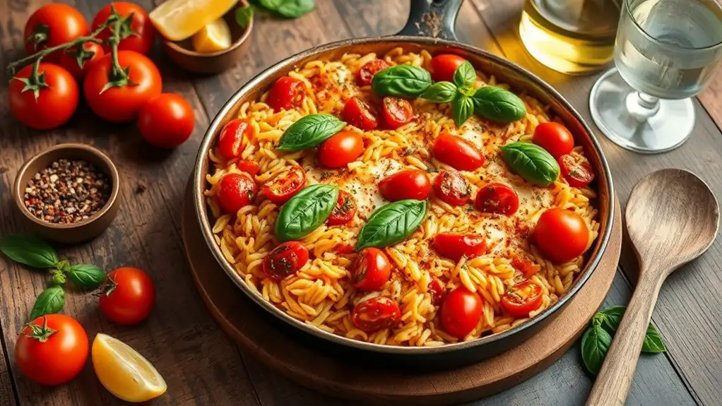 spicy tomato orzo bake