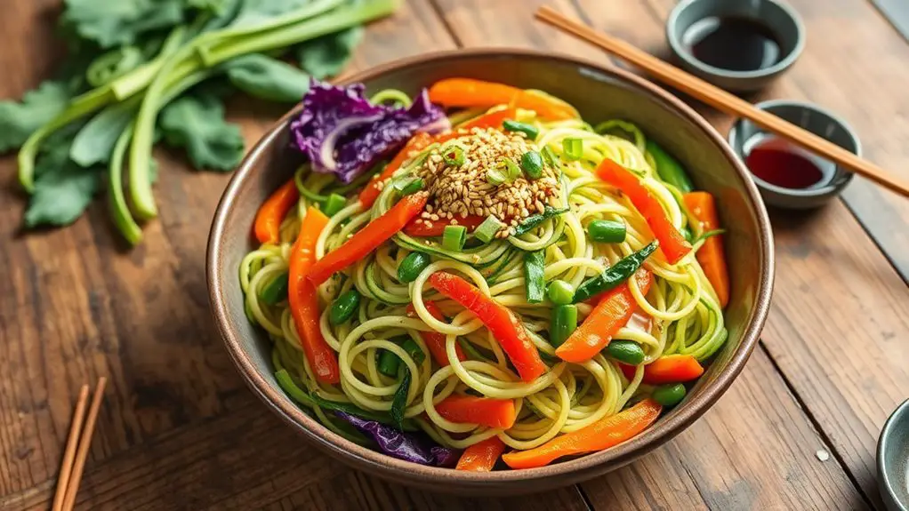 vegetable zoodle stir fry dish