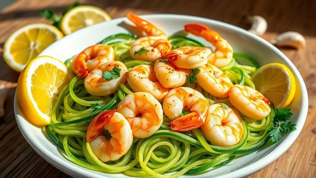 zoodles with lemon garlic shrimp