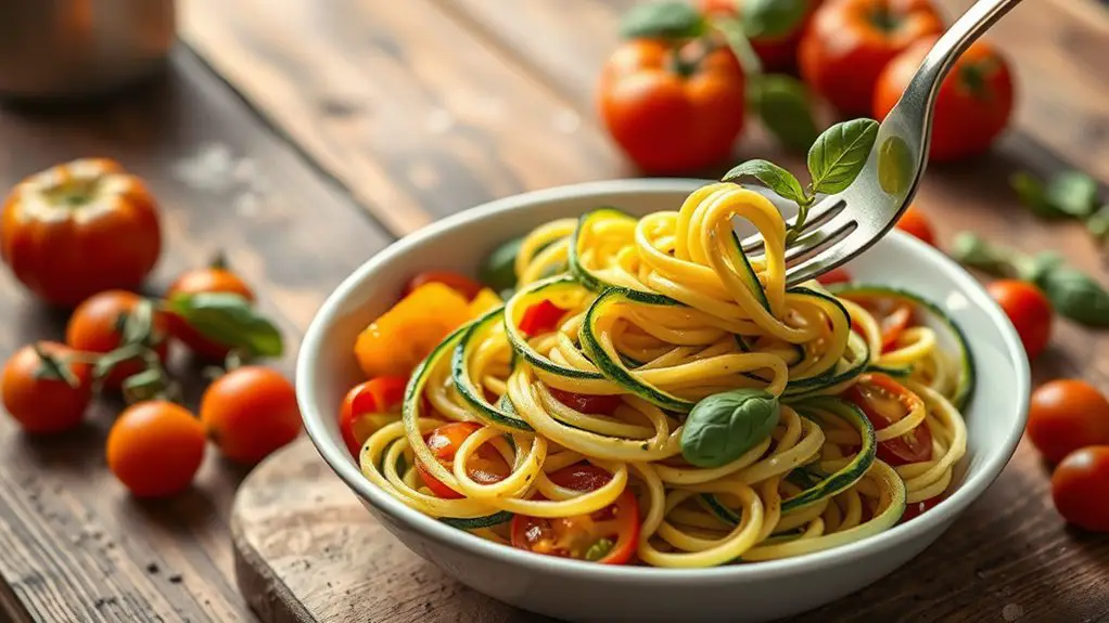 zucchini noodles heirloom tomatoes